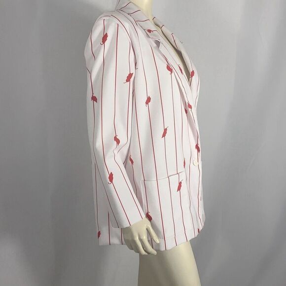 Vintage Tan Jay White Cherry Red Striped Blazer Jacket Women’s Size 18 - Picture 4 of 13